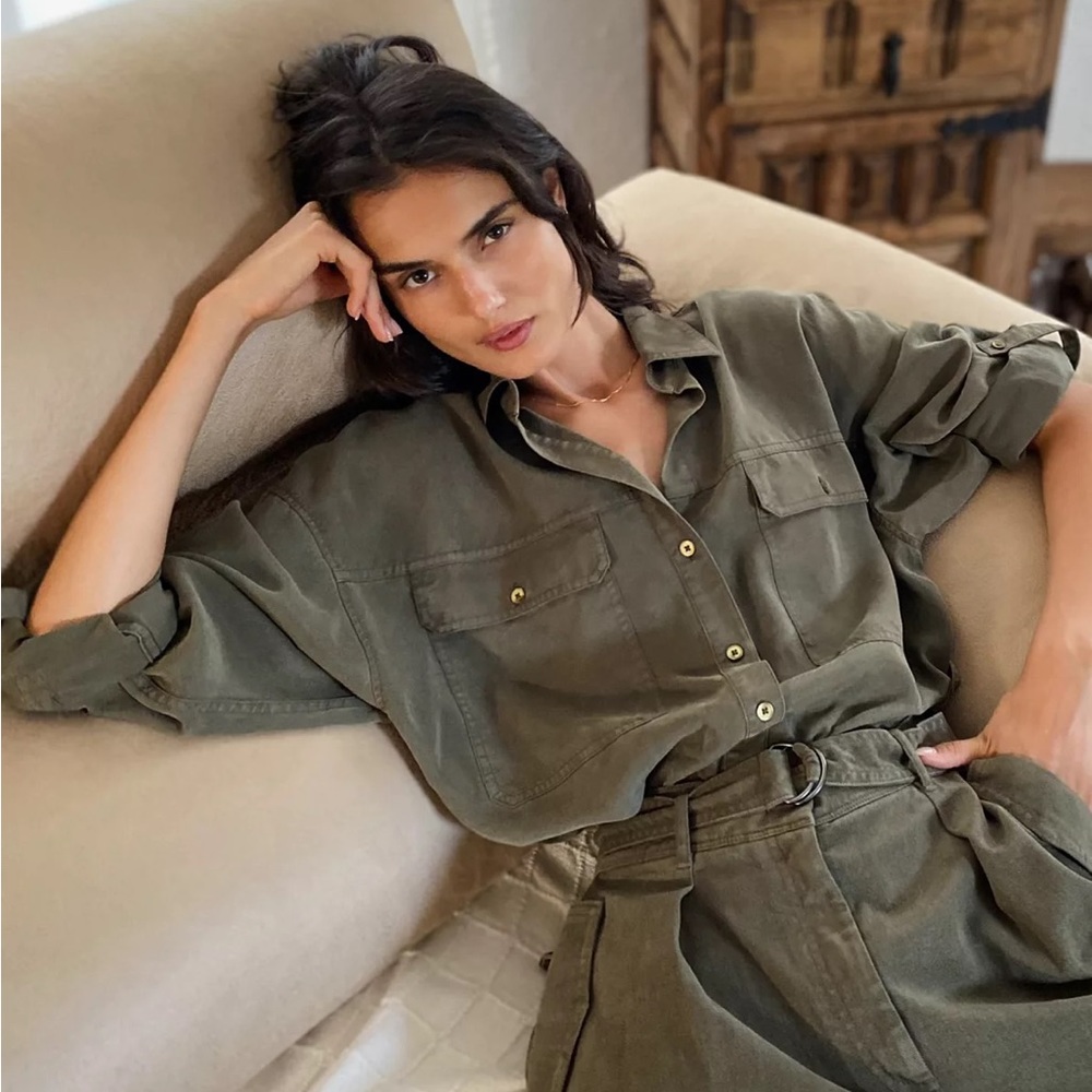 Aritzia The Group by Babaton Oversized Utility Button-Up Gd Mossy Stone Size XS